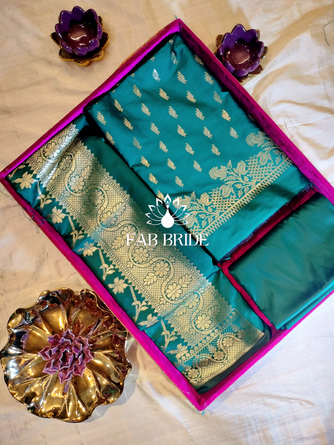 "SEA TORQUOISE" PURE BANARASI SILK JACQUARD ZARI MOTIF UNSTITCHED DRESS MATERIAL