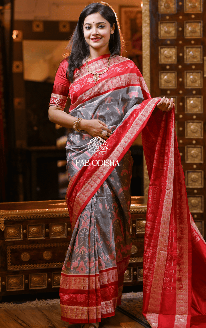 ALKA LABANYA SAMBALPURI DOUBLE BORDER PURE HANDLOOM SILK SAREE