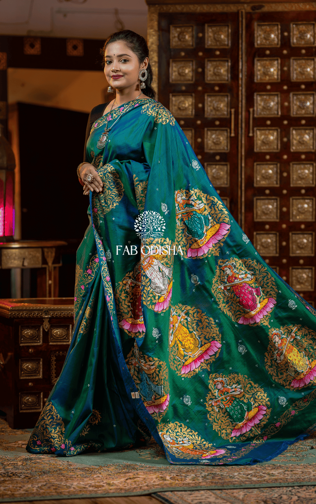 KAMAL SAPTAMI PATTACHITRA HANDPAINTED PURE SILK SAREE