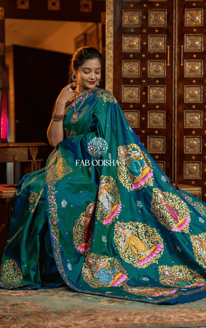 KAMAL SAPTAMI PATTACHITRA HANDPAINTED PURE SILK SAREE