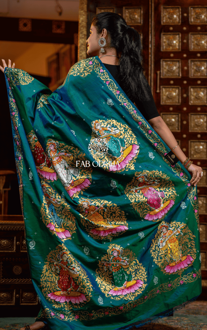 KAMAL SAPTAMI PATTACHITRA HANDPAINTED PURE SILK SAREE