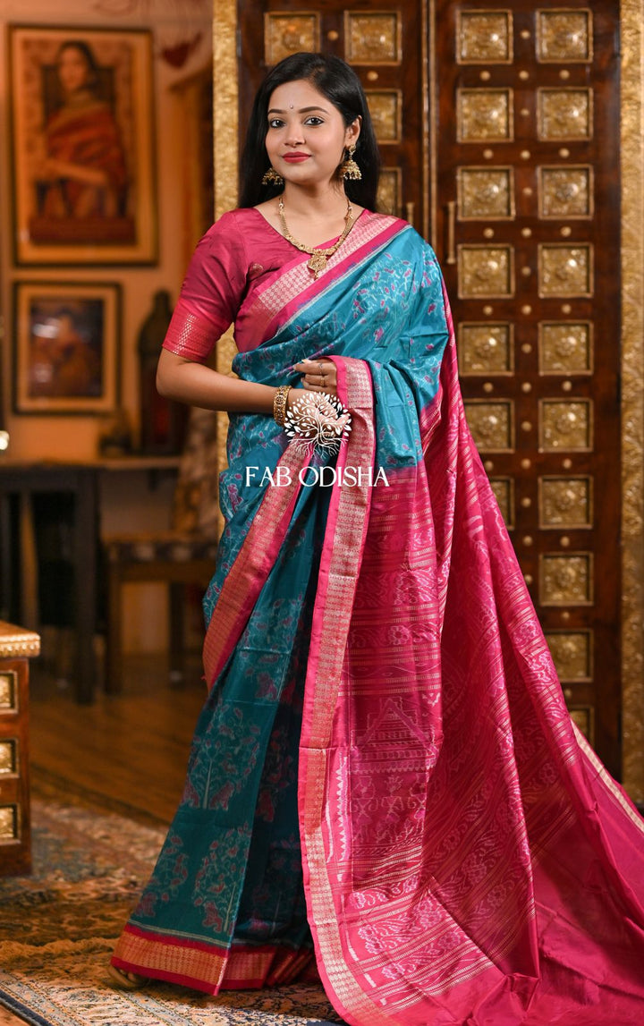 NEELAM TREE OF LIFE KALPAVRIKSHYA SAMBALPURI PURE SILK SAREE