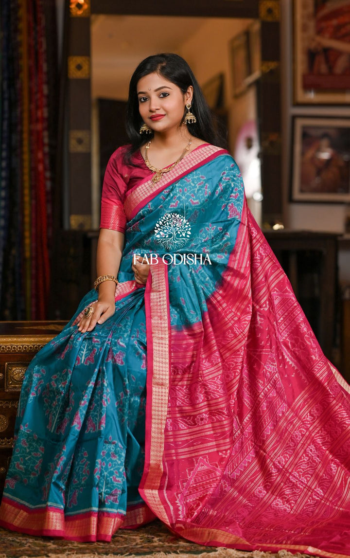 NEELAM TREE OF LIFE KALPAVRIKSHYA SAMBALPURI PURE SILK SAREE