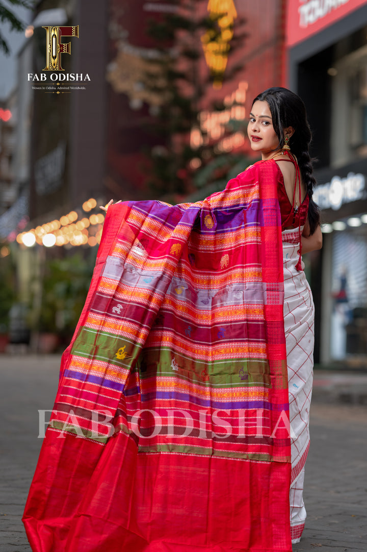 RAJNIGANDHA DEVYANI BERHAMPURI HANDLOOM DOUBLE AANCHAL PURE SILK PATTA SAREE