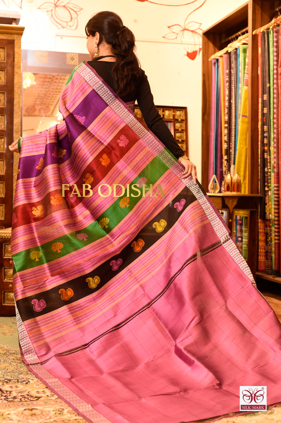“RAANG-DE- BASANTI” RESPLENDENT DOUBLE ANCHAL BERHAMPURI SILK PATTA SAREE