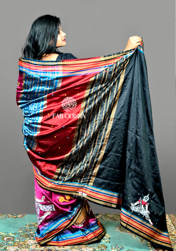 MESMERISING PINK KATHIPHERA SILK SATEE WITH NARTAKI PATTACHITRA MOTIFS