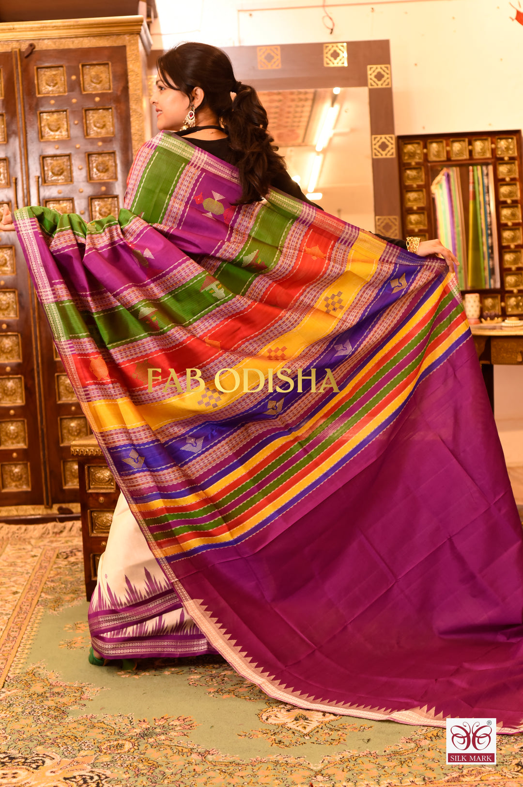 TEJOMAYA AMBARAM BERHAMPURI DOUBLE AANCHAL PURE SILK PATTA SAREE