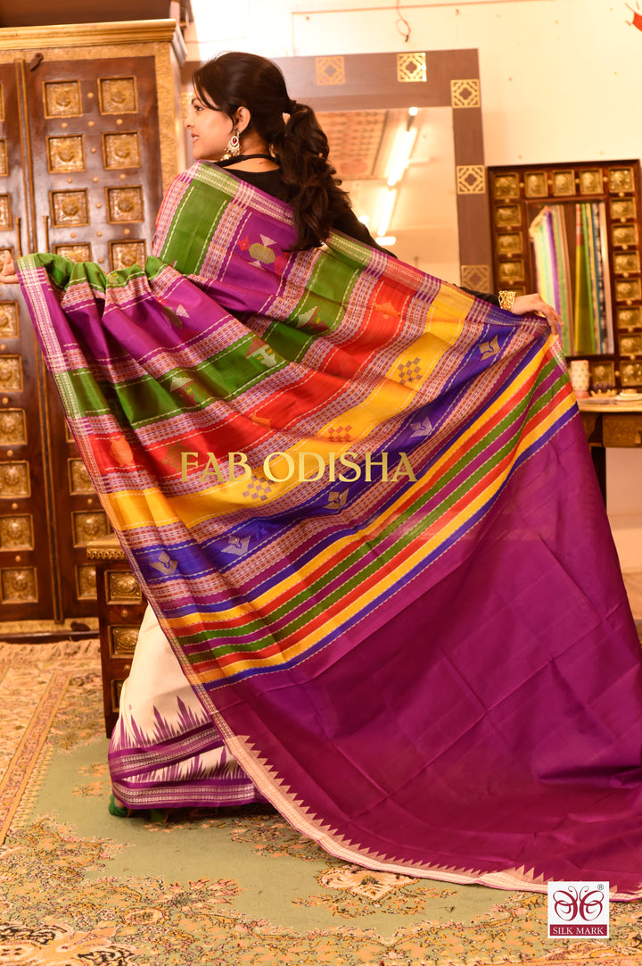 TEJOMAYA AMBARAM BERHAMPURI DOUBLE AANCHAL PURE SILK PATTA SAREE