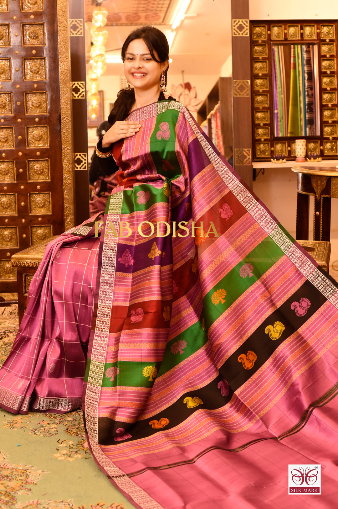 “RAANG-DE- BASANTI” RESPLENDENT DOUBLE ANCHAL BERHAMPURI SILK PATTA SAREE
