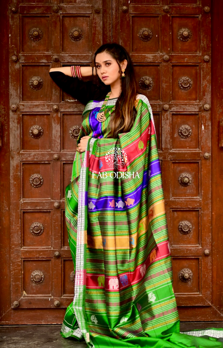 “GREEN VIRANGNA" BERHAMPURI DOUBLE PALLU SAREE