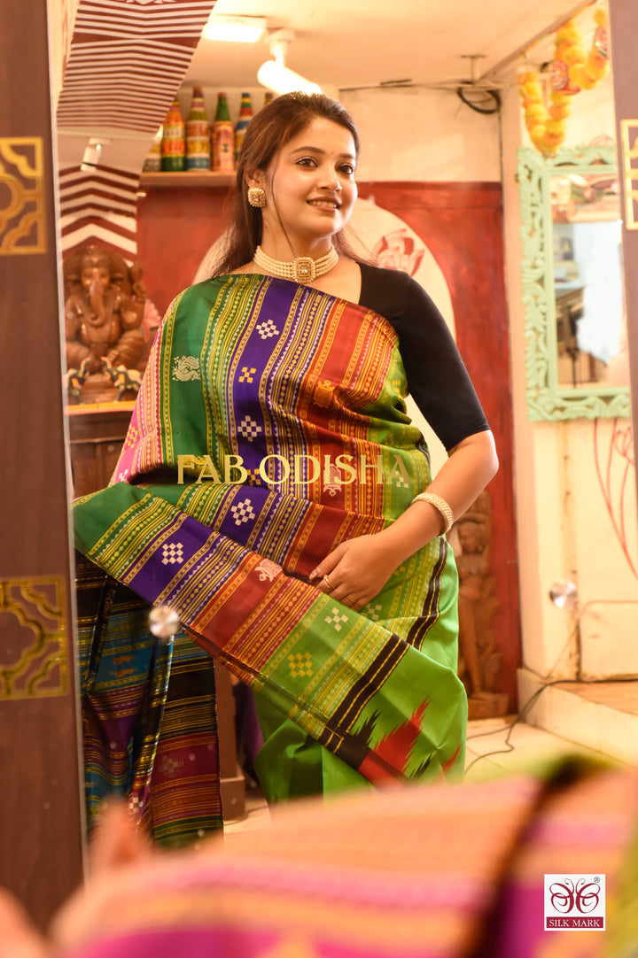 NAKSHTARA NARI BERHAMPURI DOUBLE AANCHAL PURE SILK PATTA SAREE