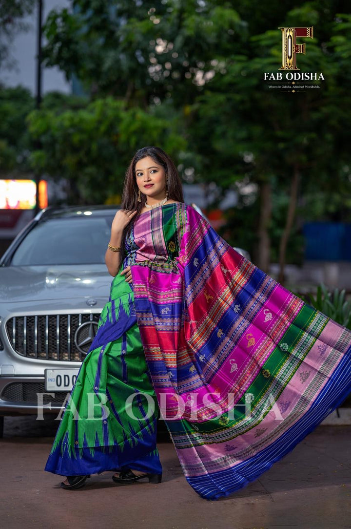 RAJHANSI BERHAMPURI HANDLOOM DOUBLE AANCHAL PURE SILK PATTA SAREE