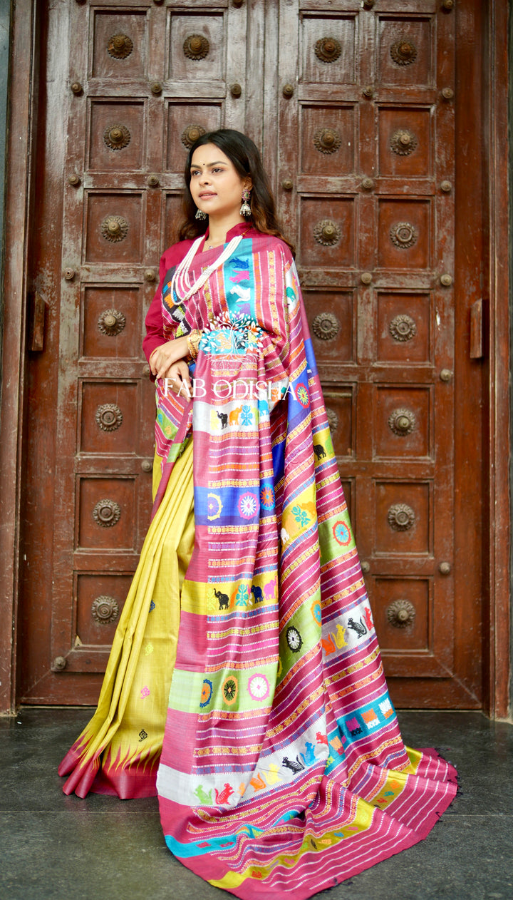 MASTER WEAVE PADMAVATI HERITAGE FINE TUSSAR SILK DOUBLE ANCHAL SAREE
