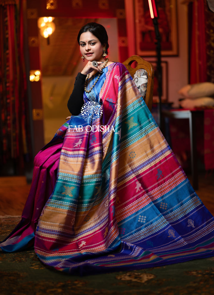 RESPLENDENT PINK DOUBLE ANCHAL BERHAMPURI SILK PATTA SAREE