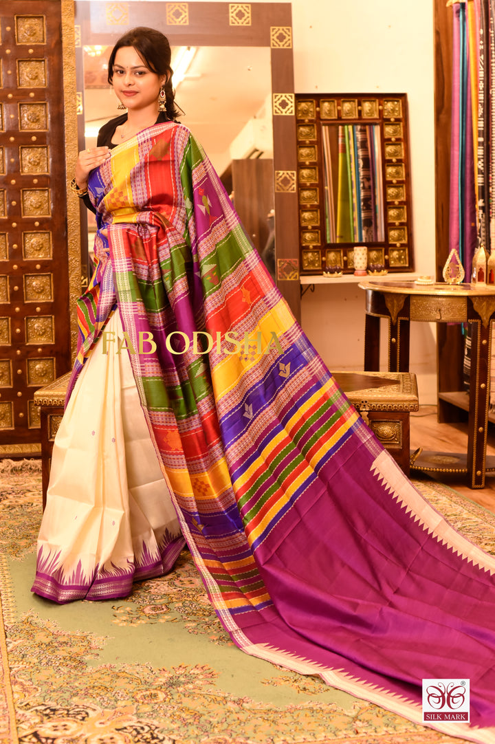 TEJOMAYA AMBARAM BERHAMPURI DOUBLE AANCHAL PURE SILK PATTA SAREE