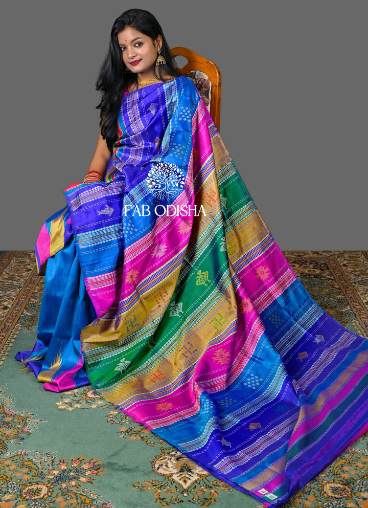 NEEL-KAMAL SWASTHIK MOTIF DOUBLE ANCHAL BERHAMPURI PATTA SAREE