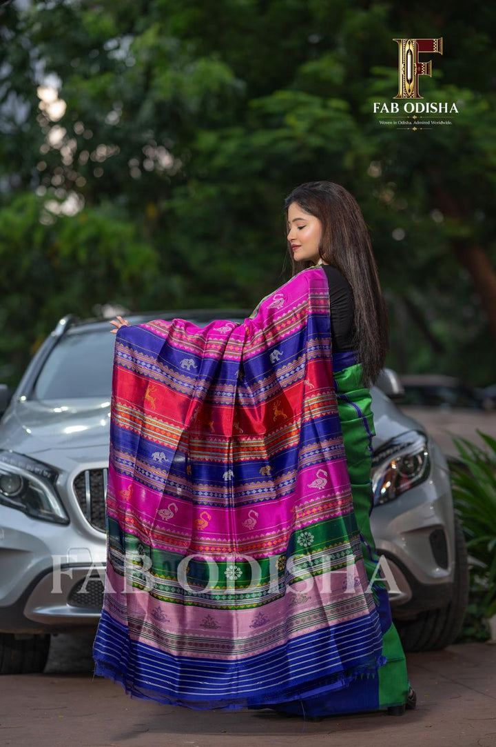 RAJHANSI BERHAMPURI HANDLOOM DOUBLE AANCHAL PURE SILK PATTA SAREE