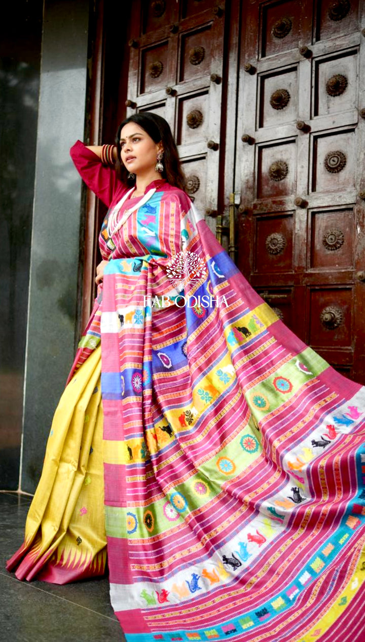MASTER WEAVE PADMAVATI HERITAGE FINE TUSSAR SILK DOUBLE ANCHAL SAREE