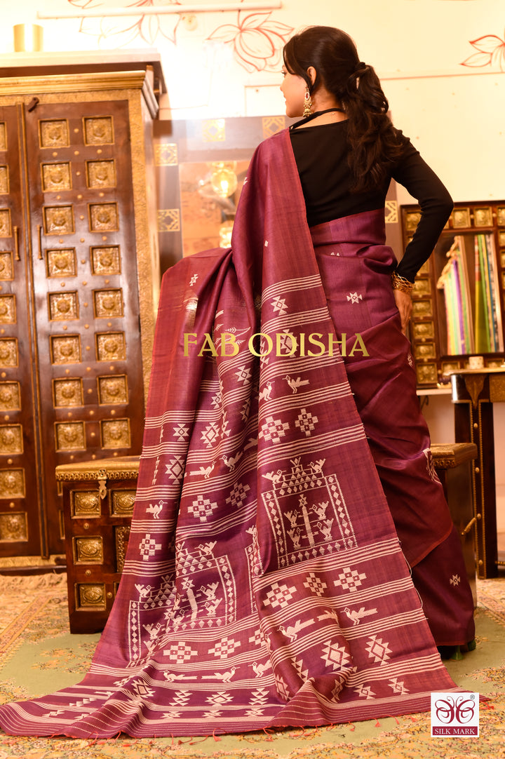 DIVYARANGI SUKRITI BOMKAI HERITAGE FINE TUSSAR HANDLOOM SILK SAREE