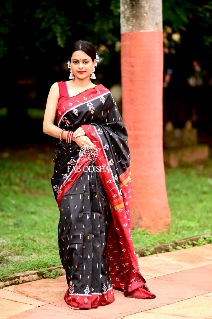 ELITE BLACK MULBERRY HANDLOOM SILK SAREE