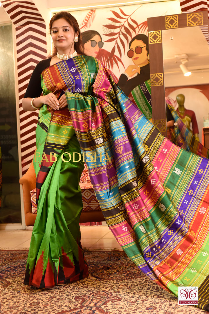 NAKSHTARA NARI BERHAMPURI DOUBLE AANCHAL PURE SILK PATTA SAREE