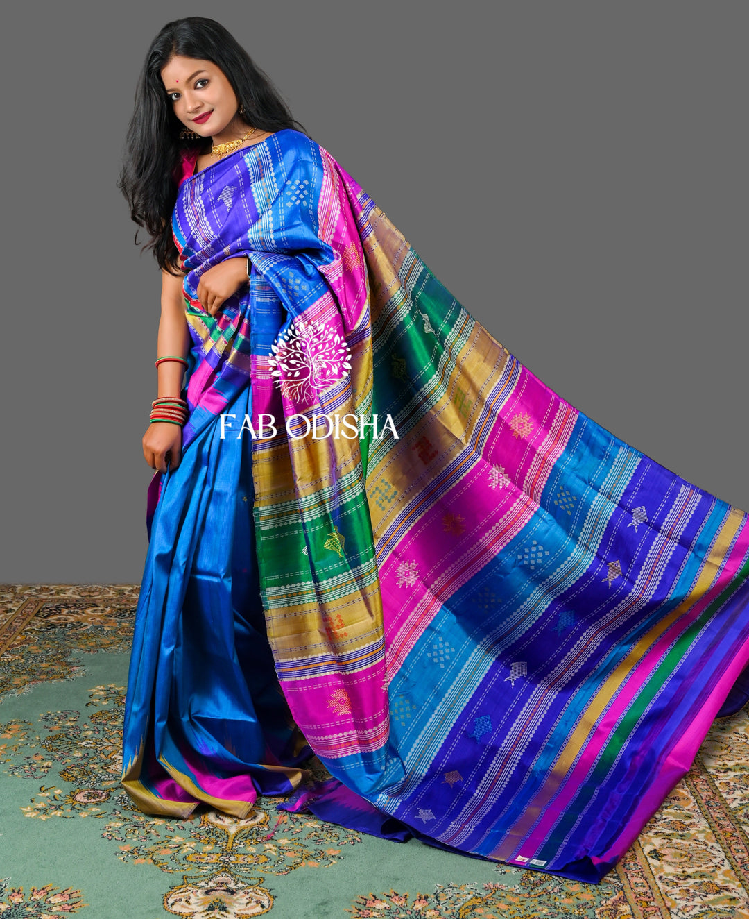 NEEL-KAMAL SWASTHIK MOTIF DOUBLE ANCHAL BERHAMPURI PATTA SAREE