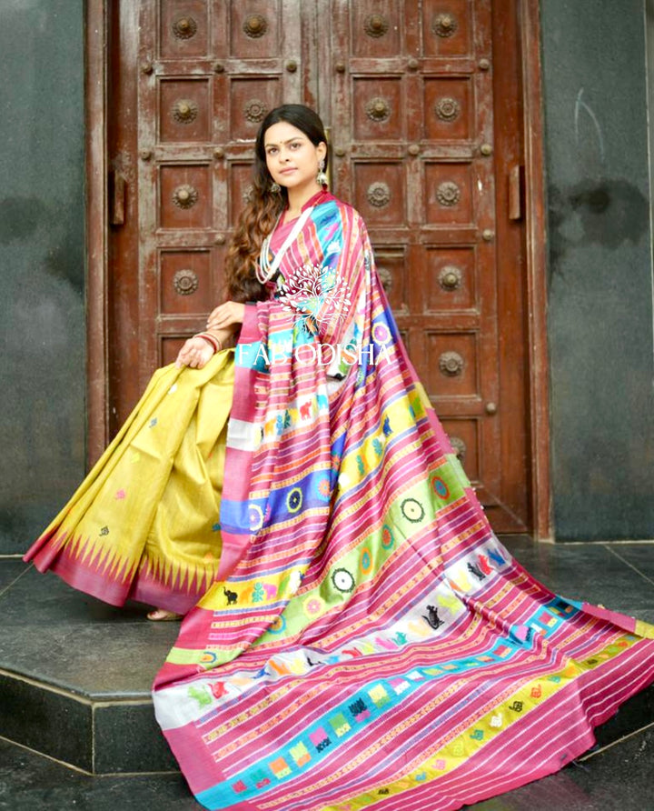 MASTER WEAVE PADMAVATI HERITAGE FINE TUSSAR SILK DOUBLE ANCHAL SAREE