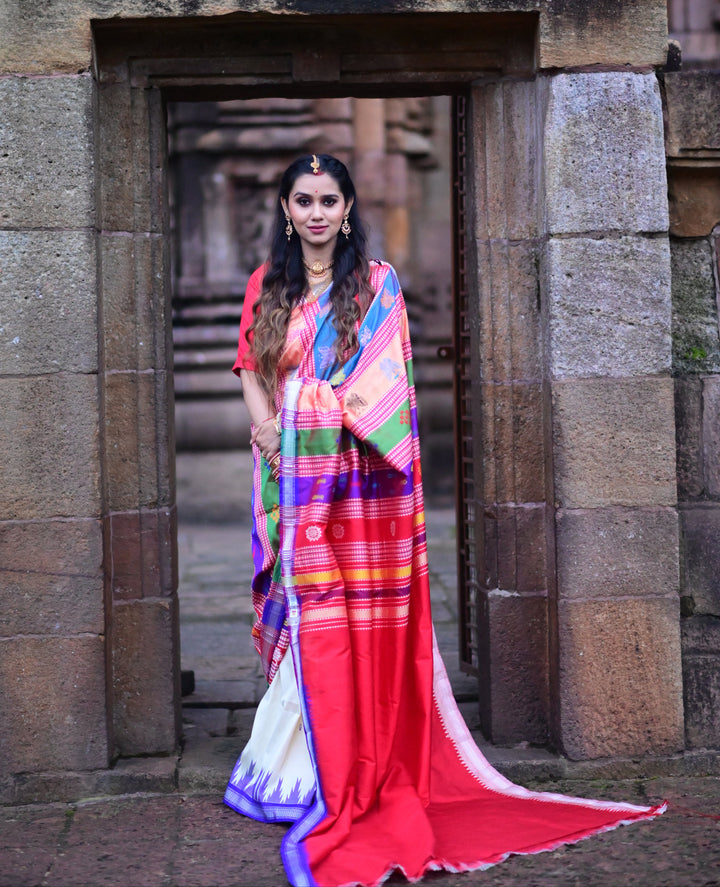 SWETAPADMA  BERHAMPURI BOMKAI DOUBLE ANCHAL PATTA