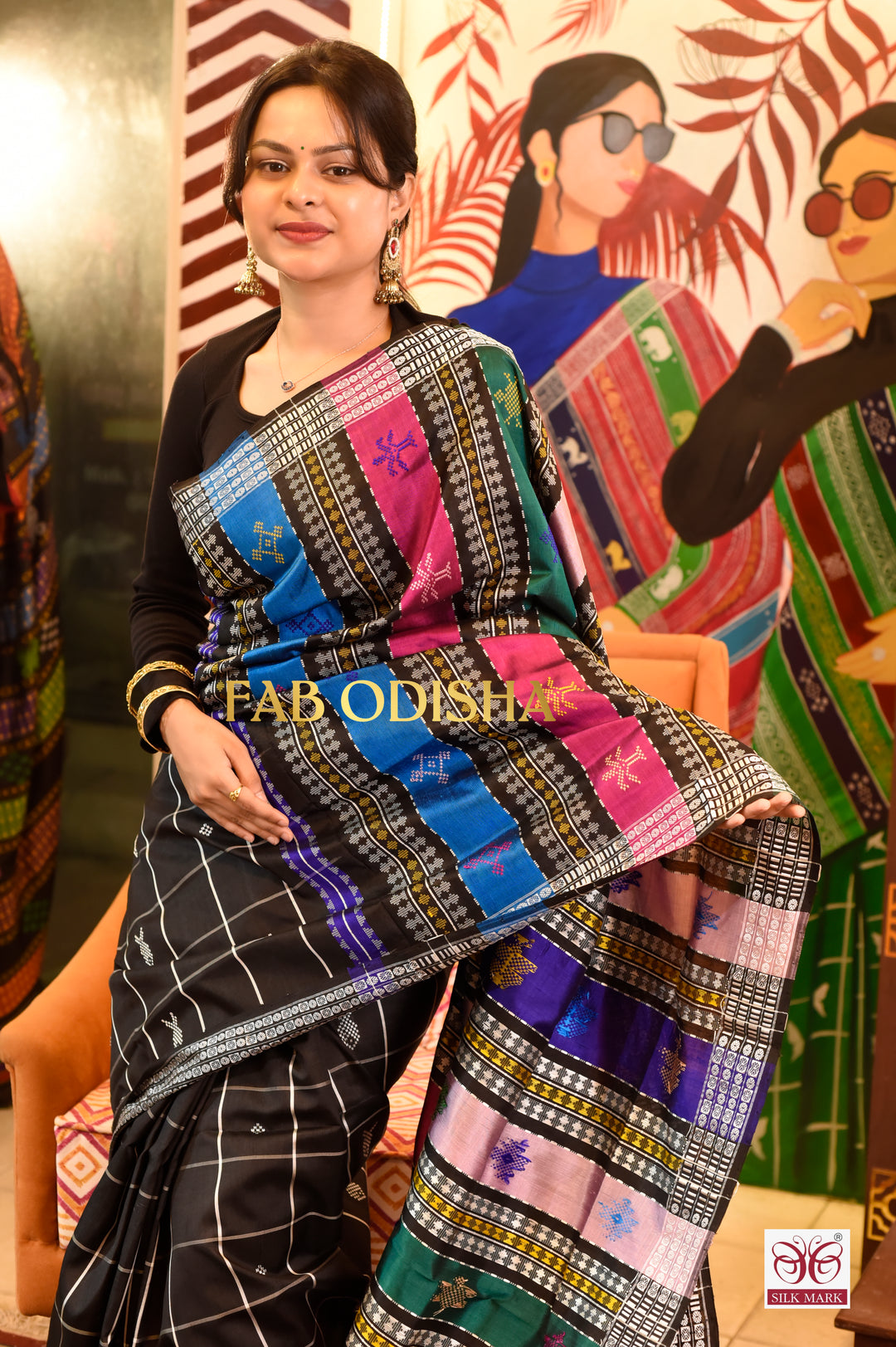 "RAAT-KALI " BLACK BUTI DOUBLE ANCHAL BERHAMPURI PATTA SAREE