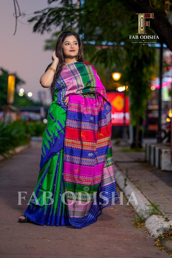RAJHANSI BERHAMPURI HANDLOOM DOUBLE AANCHAL PURE SILK PATTA SAREE