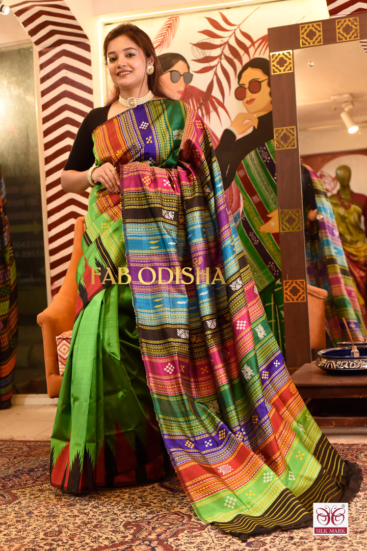 NAKSHTARA NARI BERHAMPURI DOUBLE AANCHAL PURE SILK PATTA SAREE