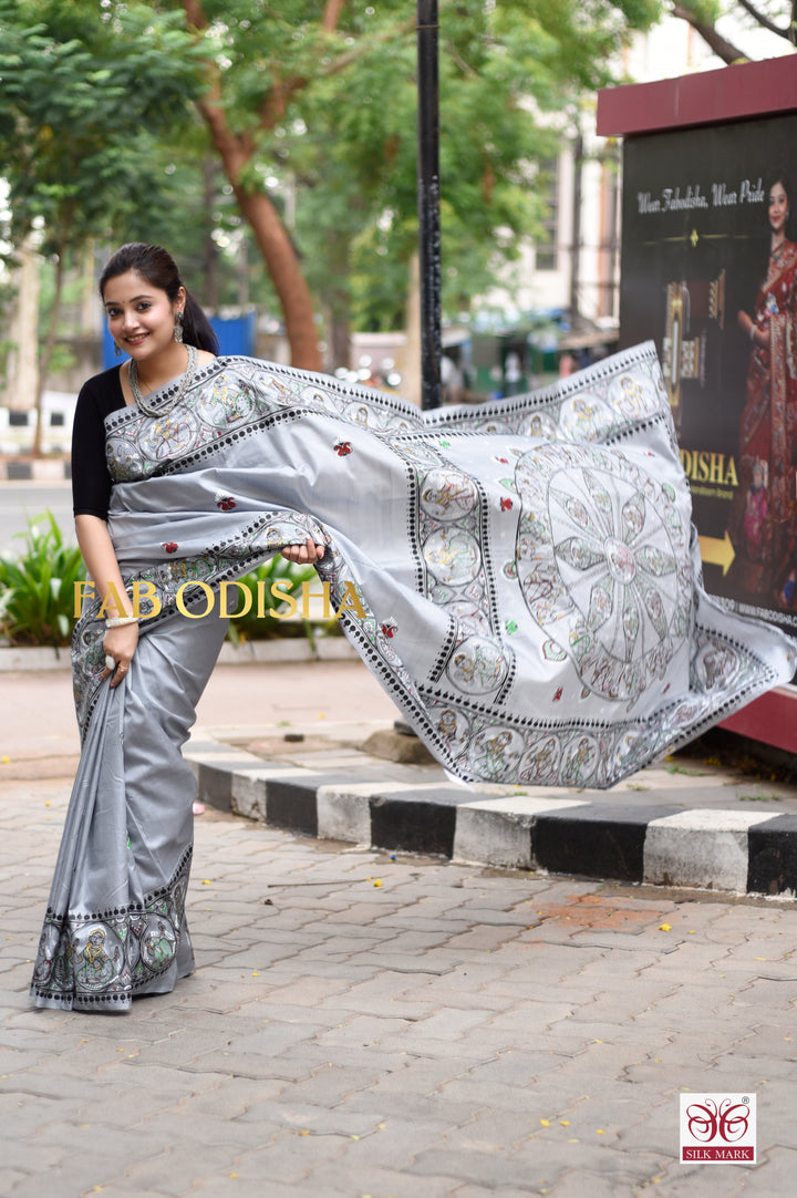 LAND OF KALINGA PATTACHITRA HANDPAINTED PURE SILK SAREE