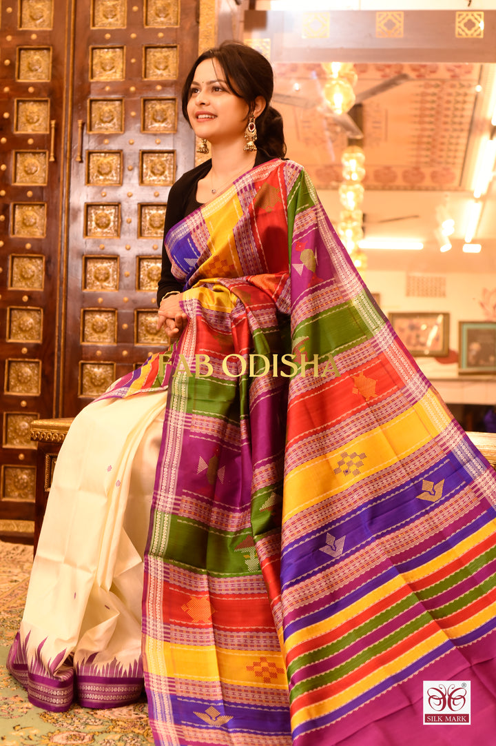 TEJOMAYA AMBARAM BERHAMPURI DOUBLE AANCHAL PURE SILK PATTA SAREE