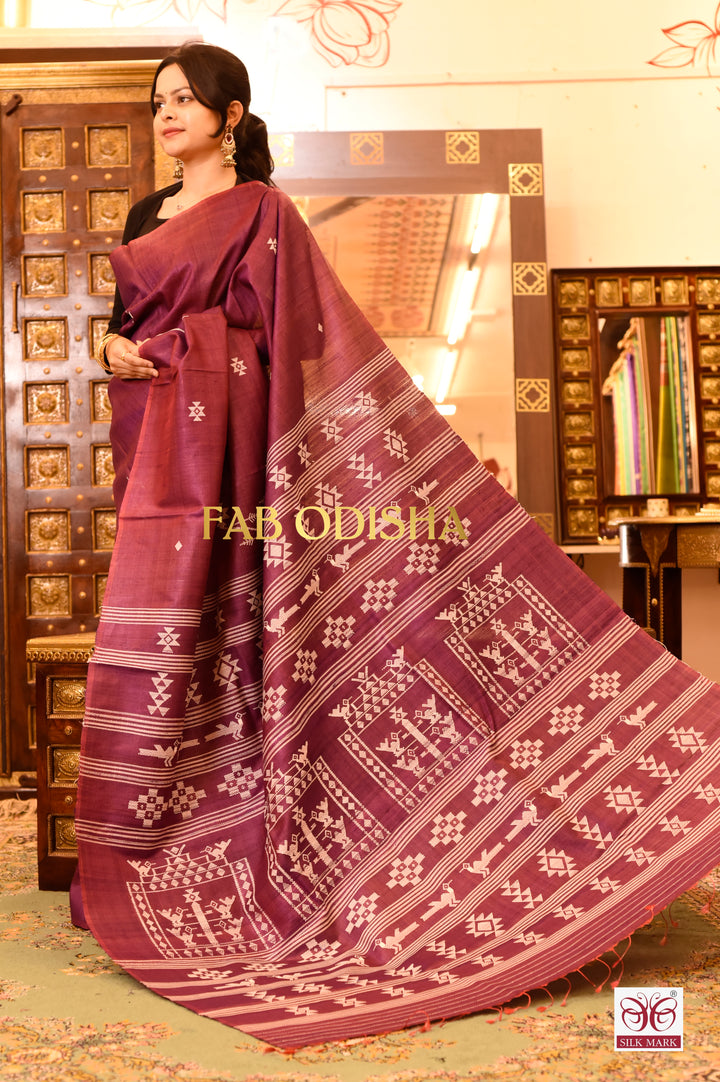 DIVYARANGI SUKRITI BOMKAI HERITAGE FINE TUSSAR HANDLOOM SILK SAREE