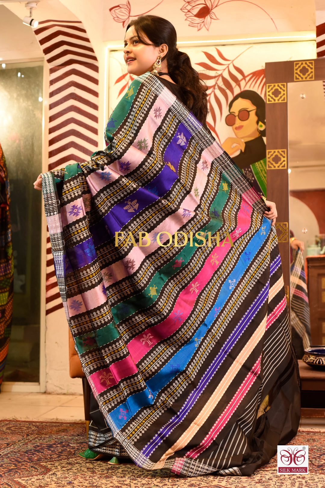 "RAAT-KALI " BLACK BUTI DOUBLE ANCHAL BERHAMPURI PATTA SAREE