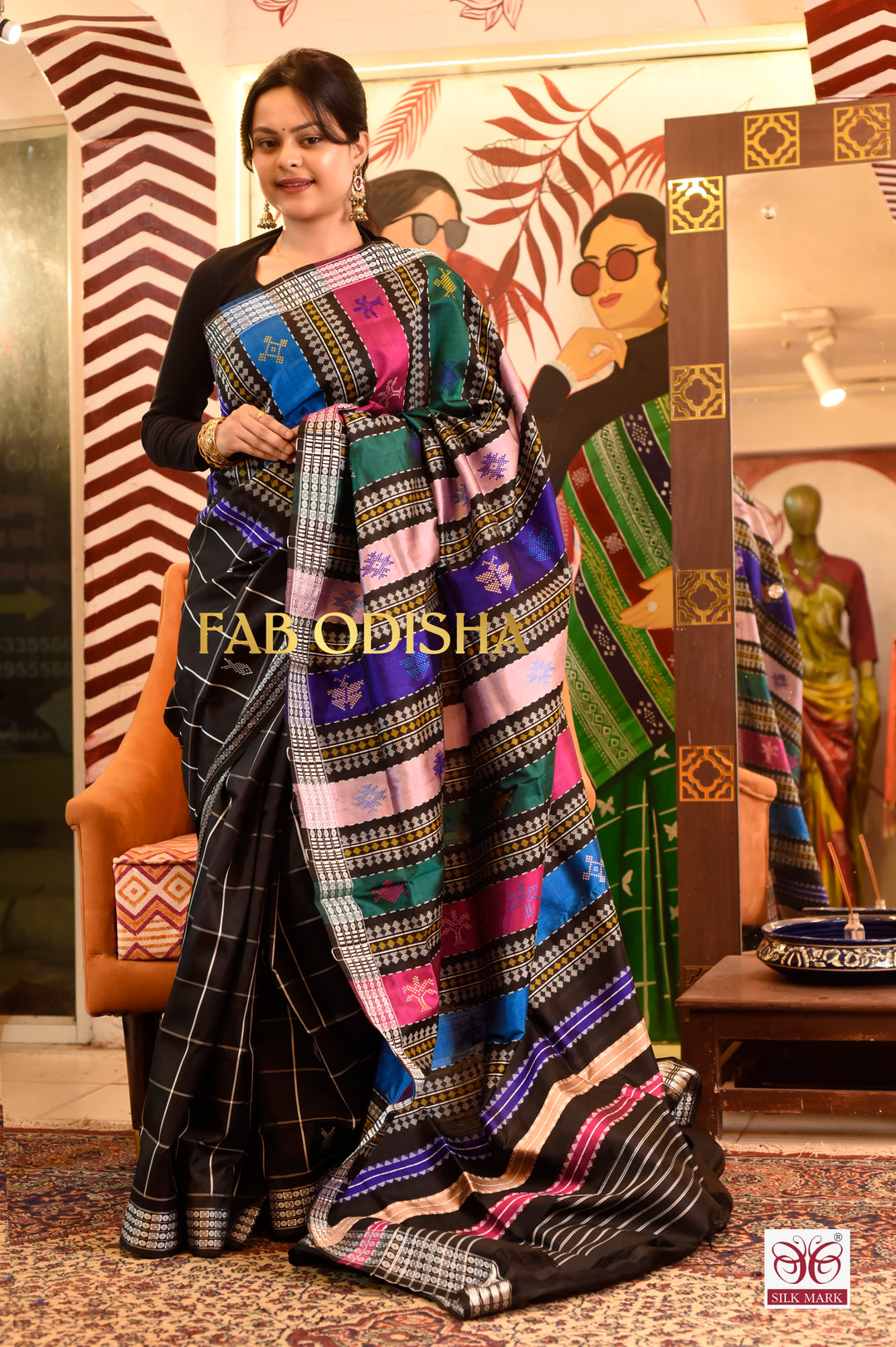 "RAAT-KALI " BLACK BUTI DOUBLE ANCHAL BERHAMPURI PATTA SAREE