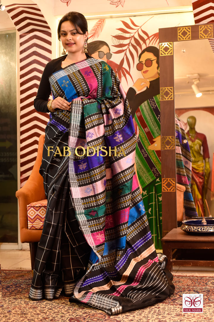 "RAAT-KALI " BLACK BUTI DOUBLE ANCHAL BERHAMPURI PATTA SAREE