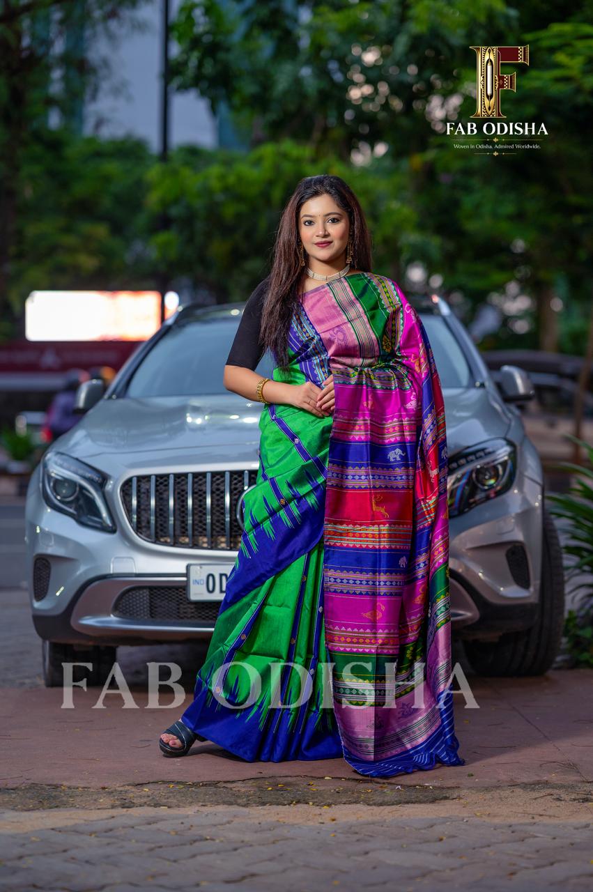 RAJHANSI BERHAMPURI HANDLOOM DOUBLE AANCHAL PURE SILK PATTA SAREE