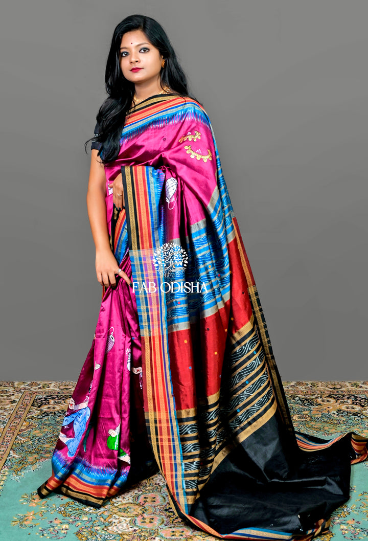 MESMERISING PINK KATHIPHERA SILK SATEE WITH NARTAKI PATTACHITRA MOTIFS