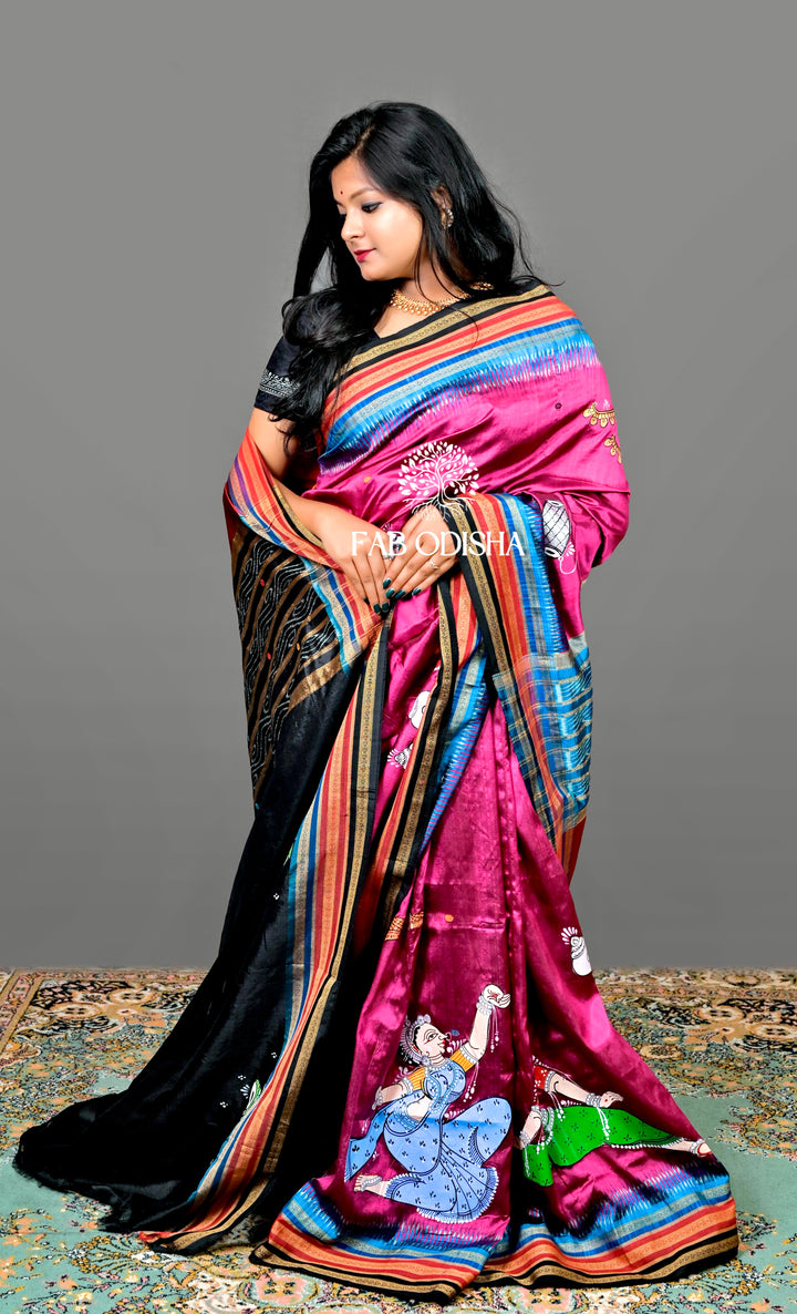 MESMERISING PINK KATHIPHERA SILK SATEE WITH NARTAKI PATTACHITRA MOTIFS