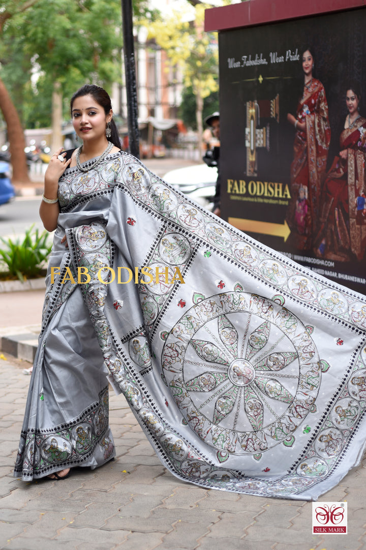 LAND OF KALINGA PATTACHITRA HANDPAINTED PURE SILK SAREE