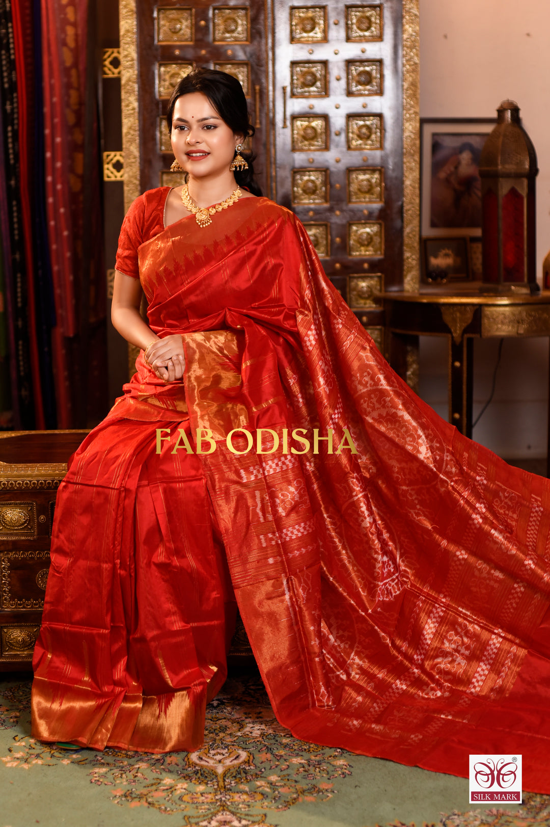 SUTRA SHAKTI LUXVANI RED EXCLUSIVE TISSUE SAMBALPURI HANDLOOM SILK SAREE