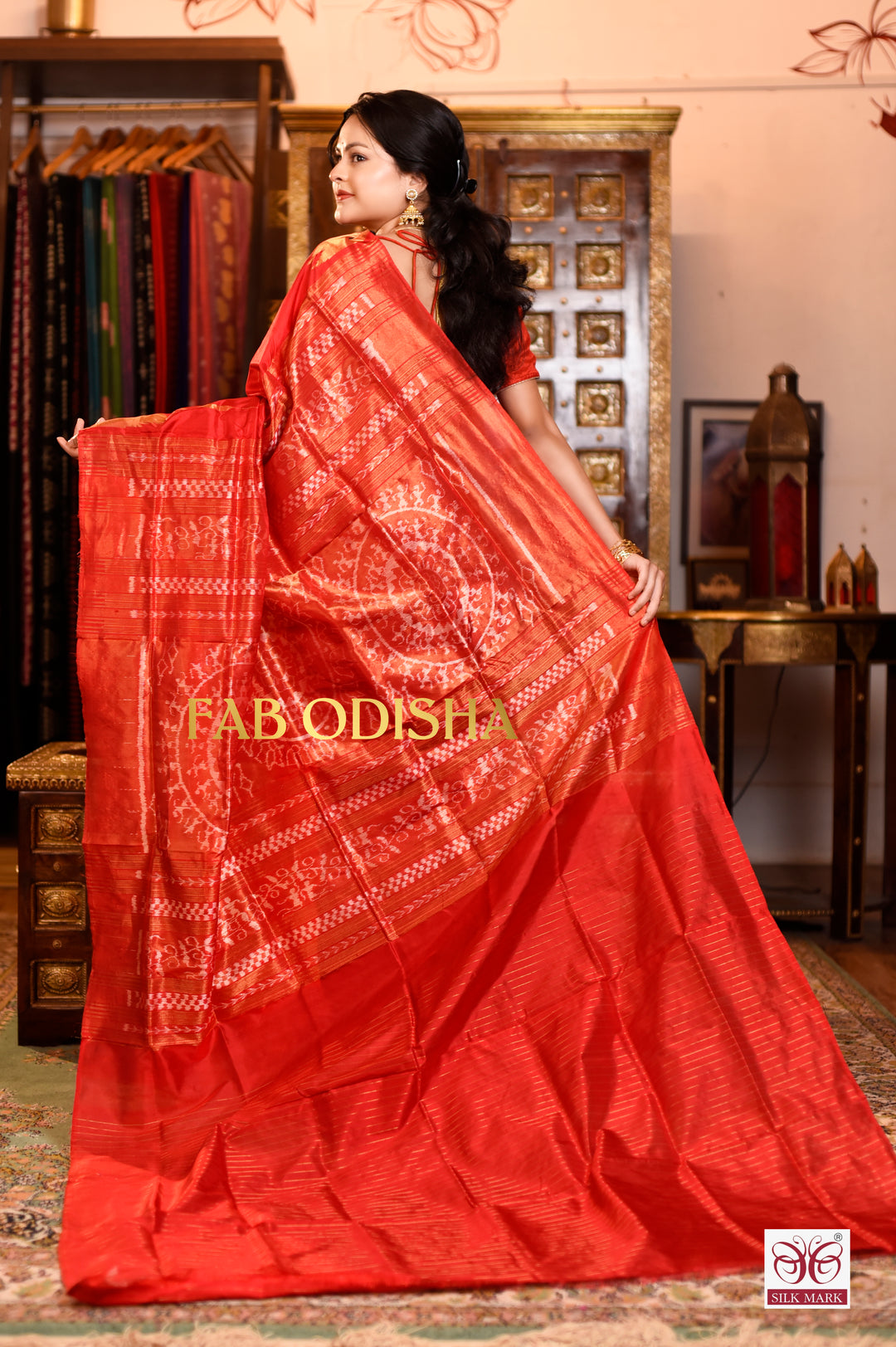 SUTRA SHAKTI LUXVANI RED EXCLUSIVE TISSUE SAMBALPURI HANDLOOM SILK SAREE