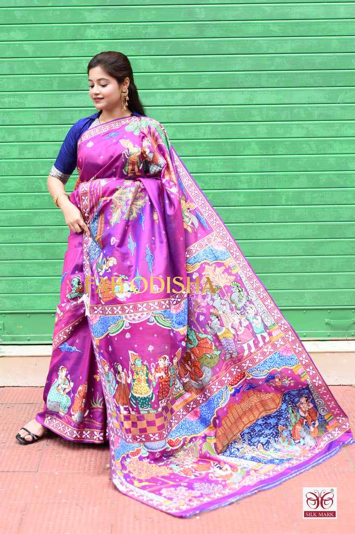 RAM SITA VIVAH KATHA THEMED PATTACHITRA PURE SILK HANDLOOM SAREE
