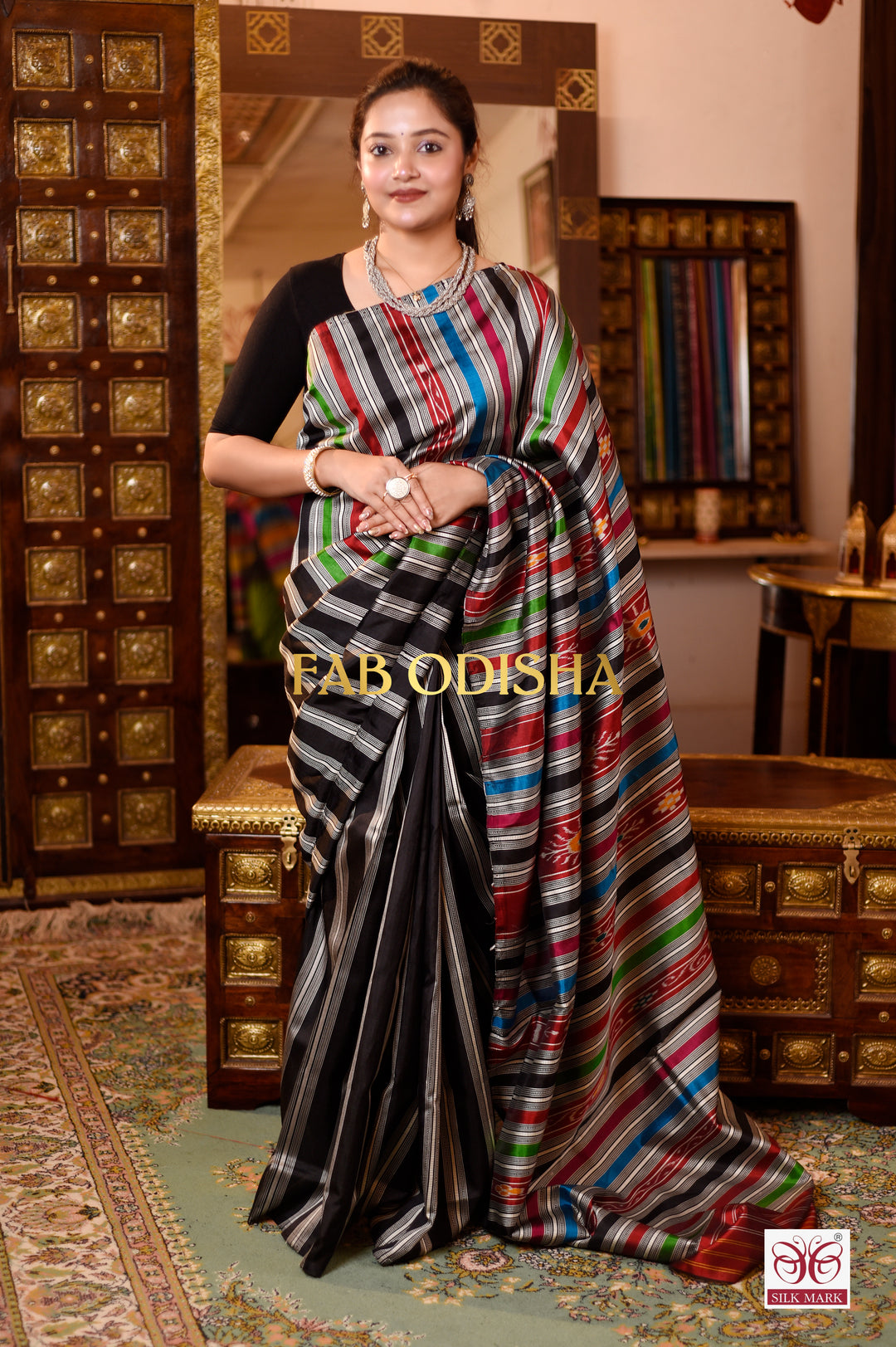 VEDA VELVET EXCLUSIVE BERHAMPURI DOUBLE AANCHAL PURE SILK PATTA SAREE