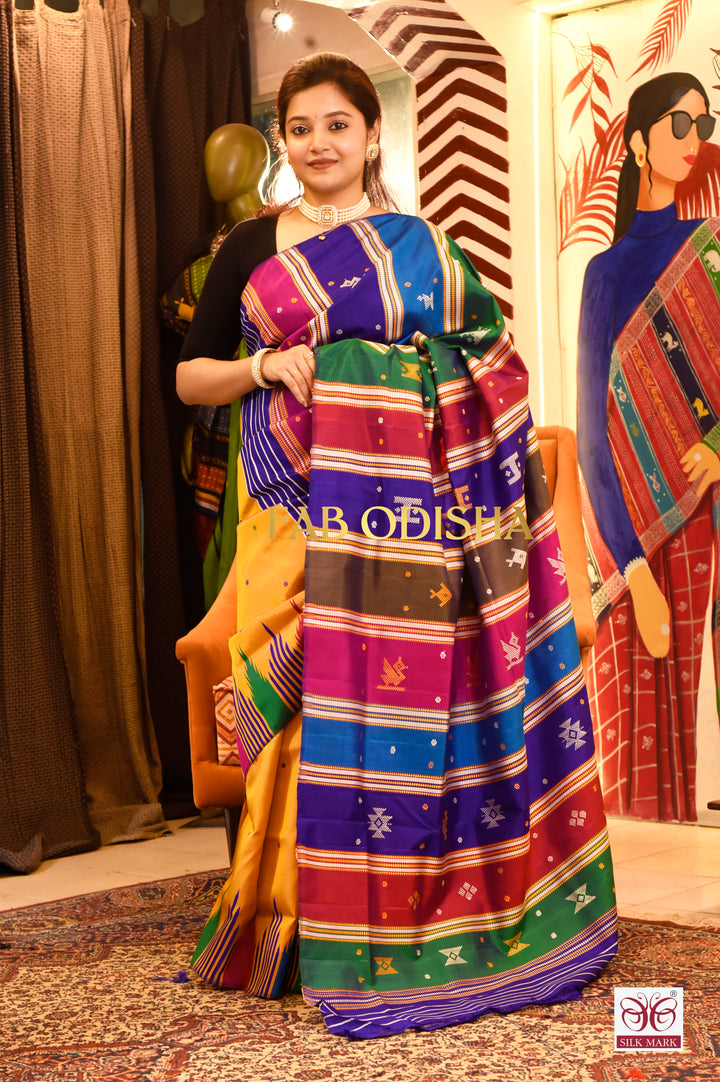 ALANKRUTA KALA KRITI BERHAMPURI DOUBLE AANCHAL PURE SILK PATTA SAREE