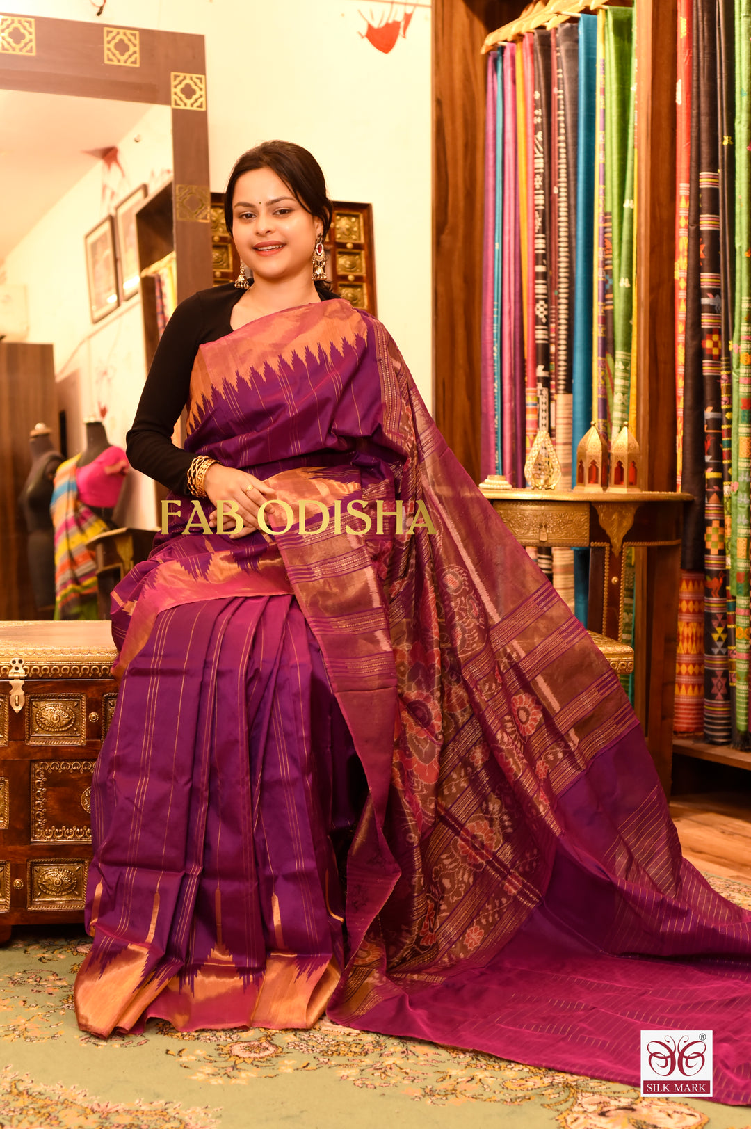 SAHAJANAND KALANJALI PURPLE PURE TISSUE SAMBALPURI HANDLOOM SILK SAREE