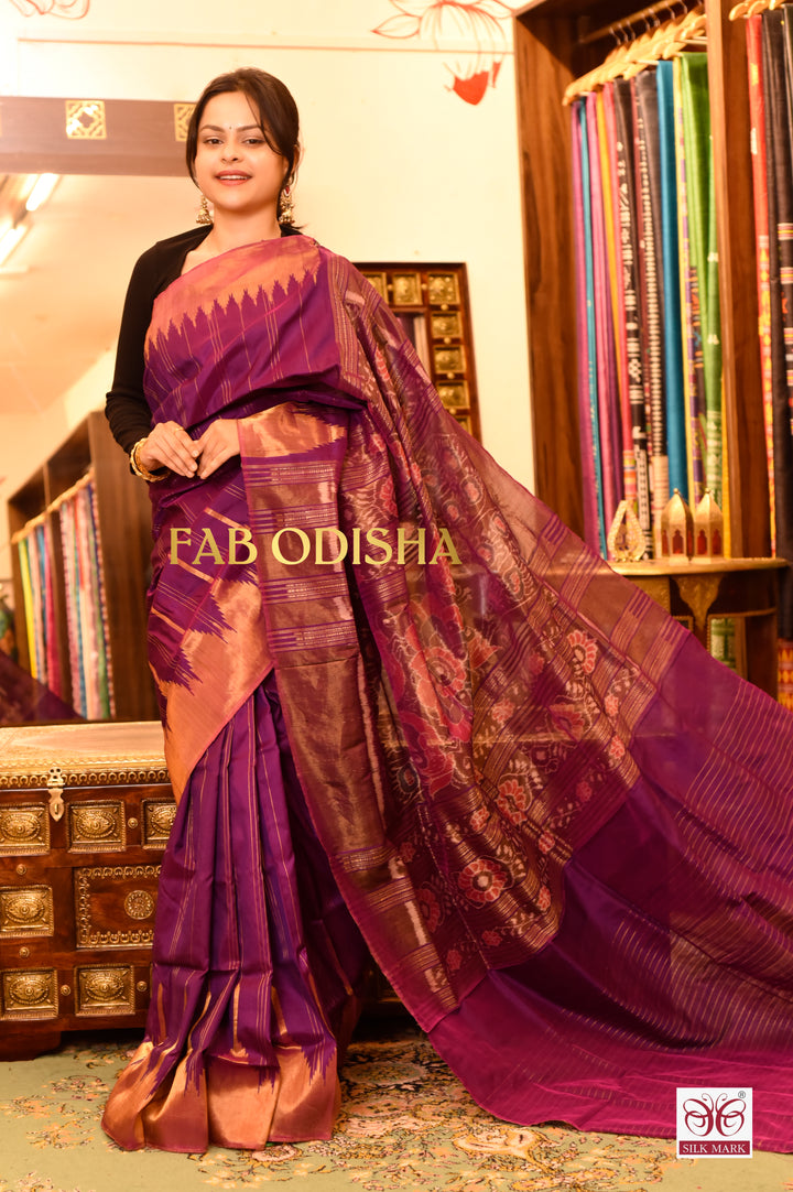 SAHAJANAND KALANJALI PURPLE PURE TISSUE SAMBALPURI HANDLOOM SILK SAREE