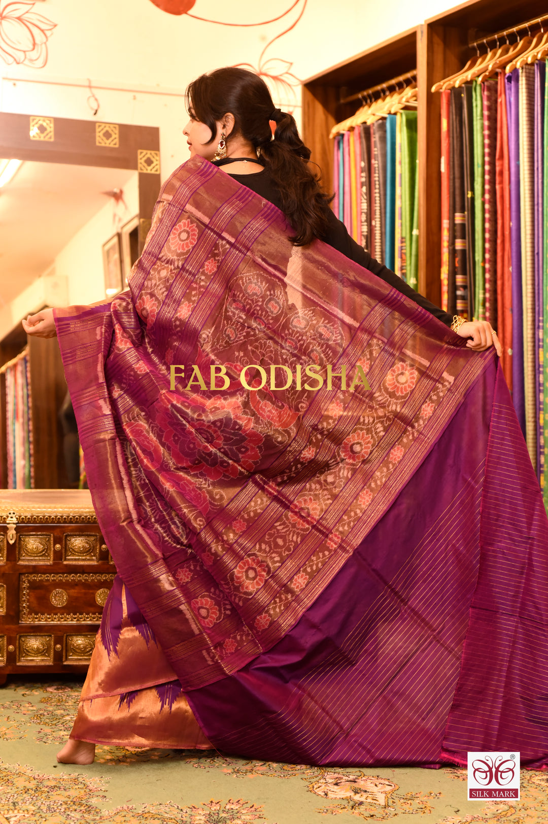 SAHAJANAND KALANJALI PURPLE PURE TISSUE SAMBALPURI HANDLOOM SILK SAREE