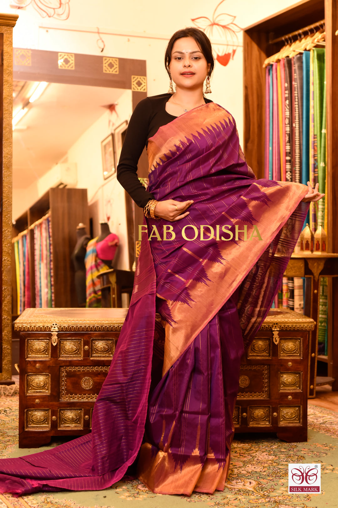 SAHAJANAND KALANJALI PURPLE PURE TISSUE SAMBALPURI HANDLOOM SILK SAREE